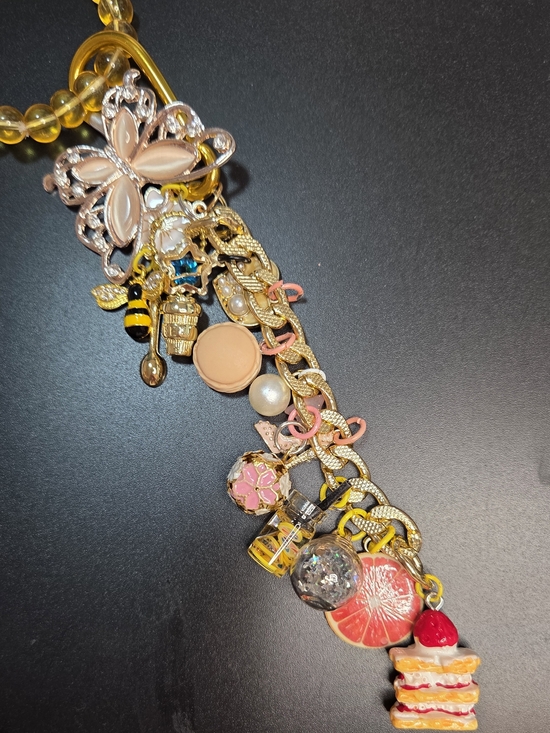 Handmade Accessories - Butterfly keychain charm  featuring yellow beaded stretch  bracelet!